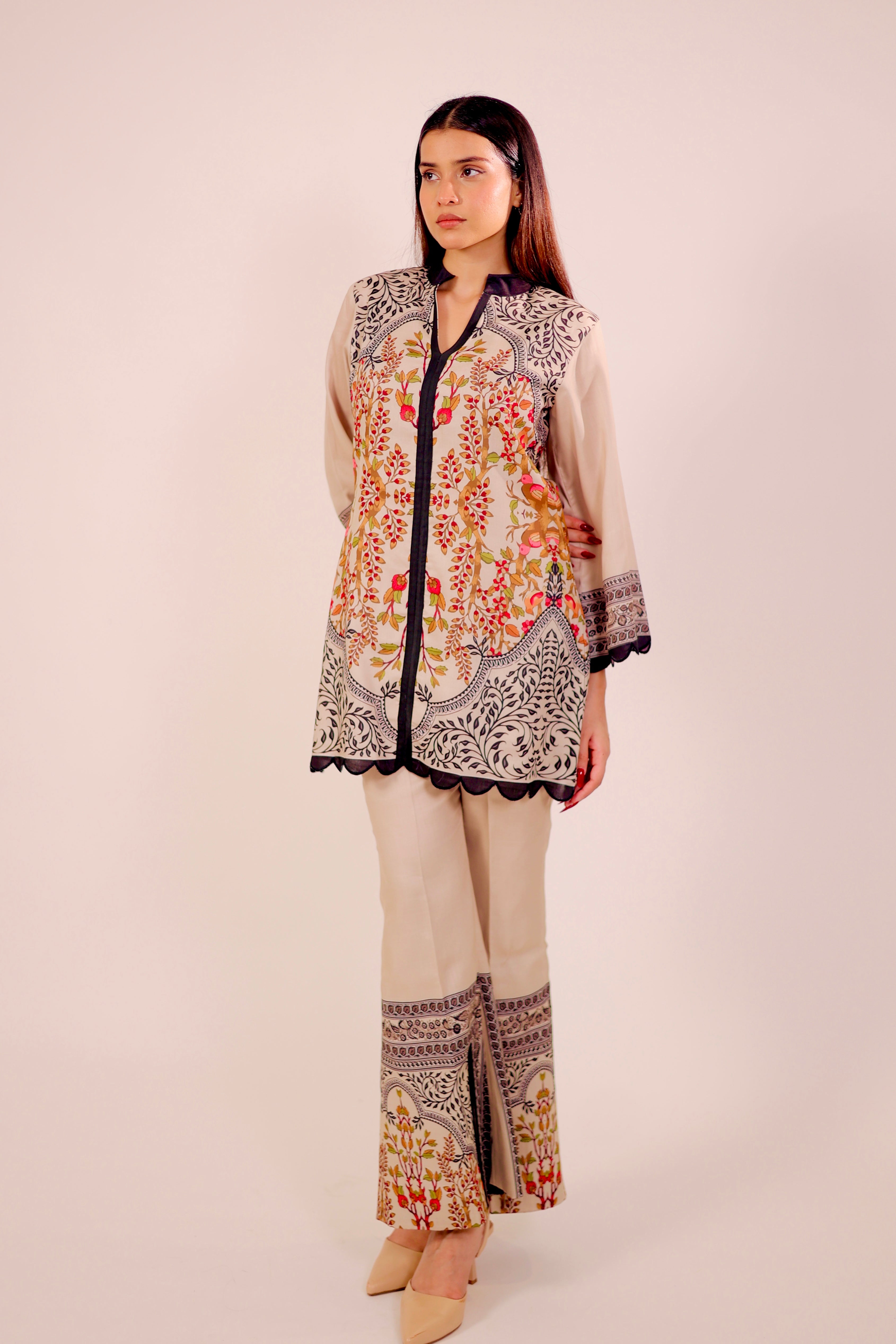 Timeless Beige & Black Kurta Set