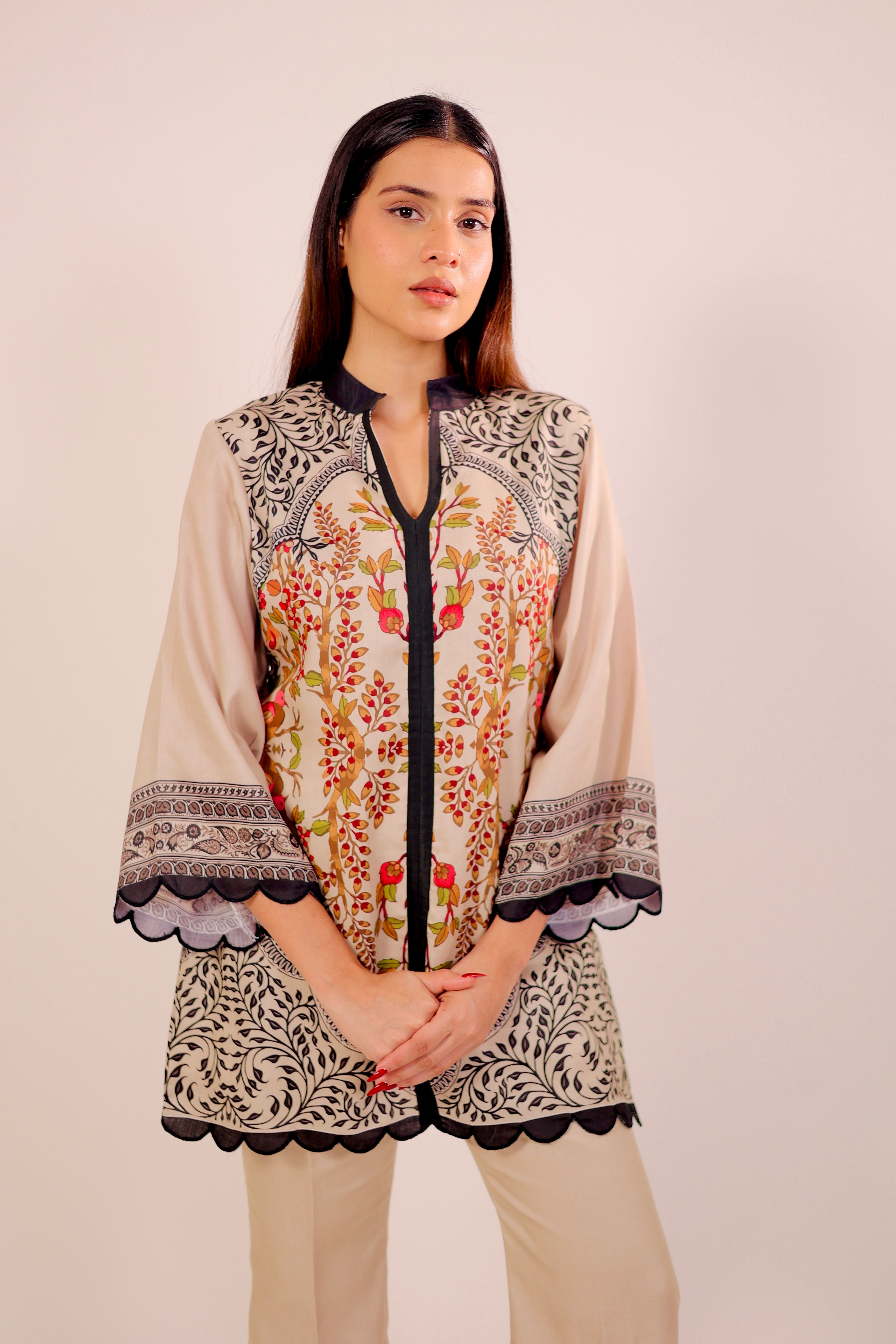 Timeless Beige & Black Kurta Set