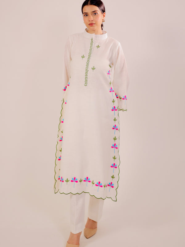 White Harmony Embroidered Kurta Set