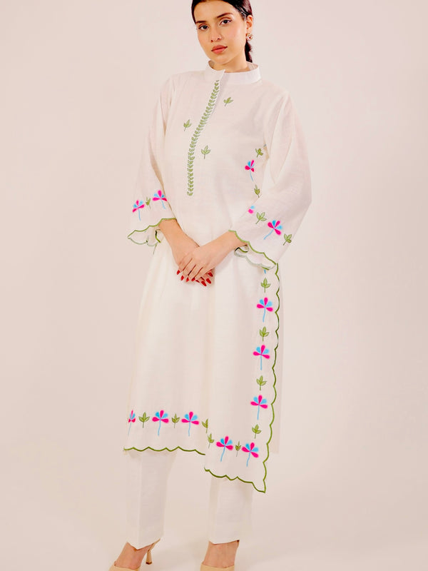White Harmony Embroidered Kurta Set