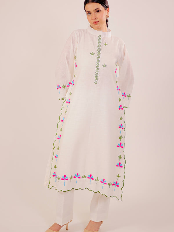 White Harmony Embroidered Kurta Set