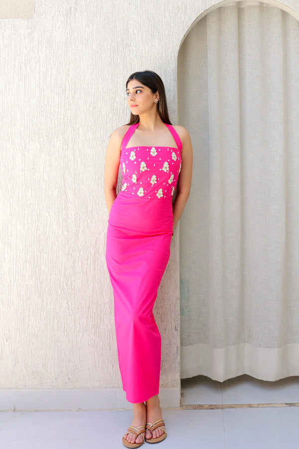 The Zenith Pink Hand Embroidered Dress