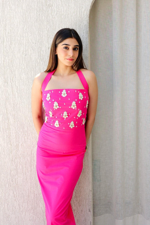 The Zenith Pink Hand Embroidered Dress