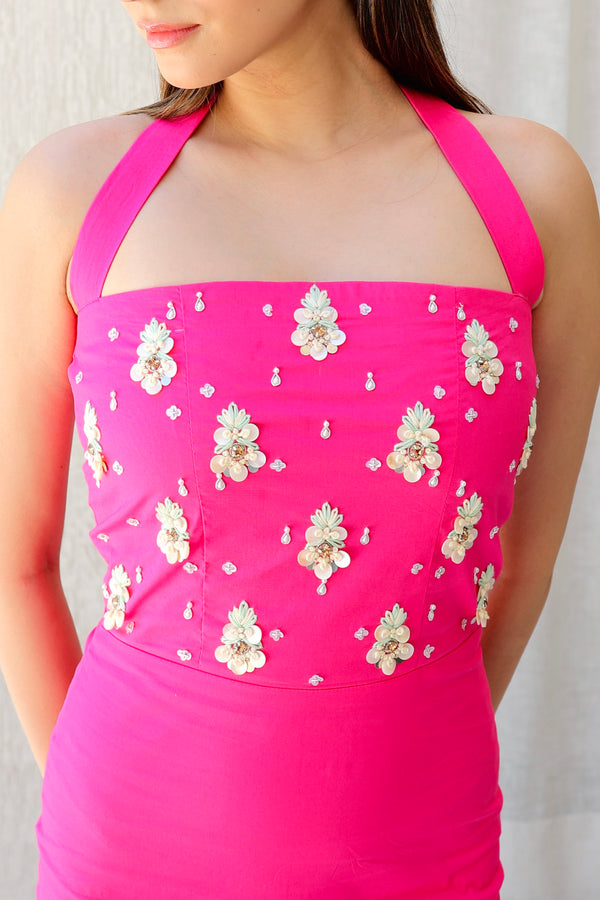 The Zenith Pink Hand Embroidered Dress