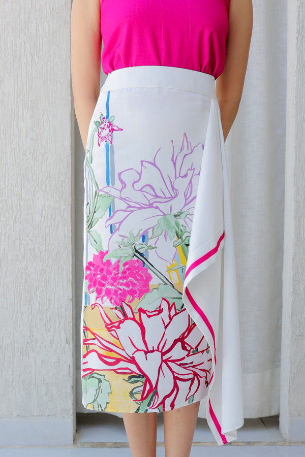 Fuchsia High-Neck Top & Floral Wrap Midi Set