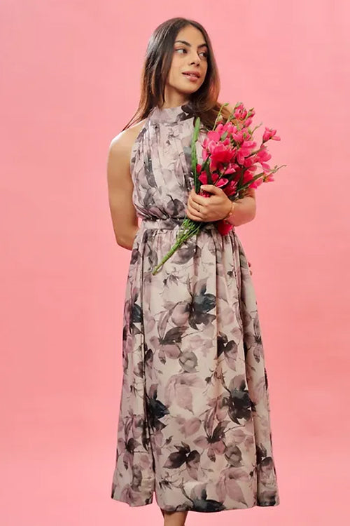 Emily Pastel Print Halterneck Dress