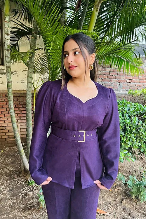 Stylish Purple Suede Coord