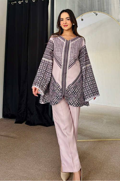 Soft Rose Pastel Winter Kurta Set