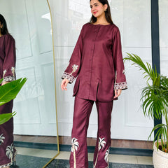 Bold Maroon Embroidered Kurta Set