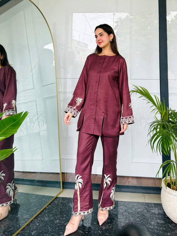 Bold Maroon Embroidered Kurta Set