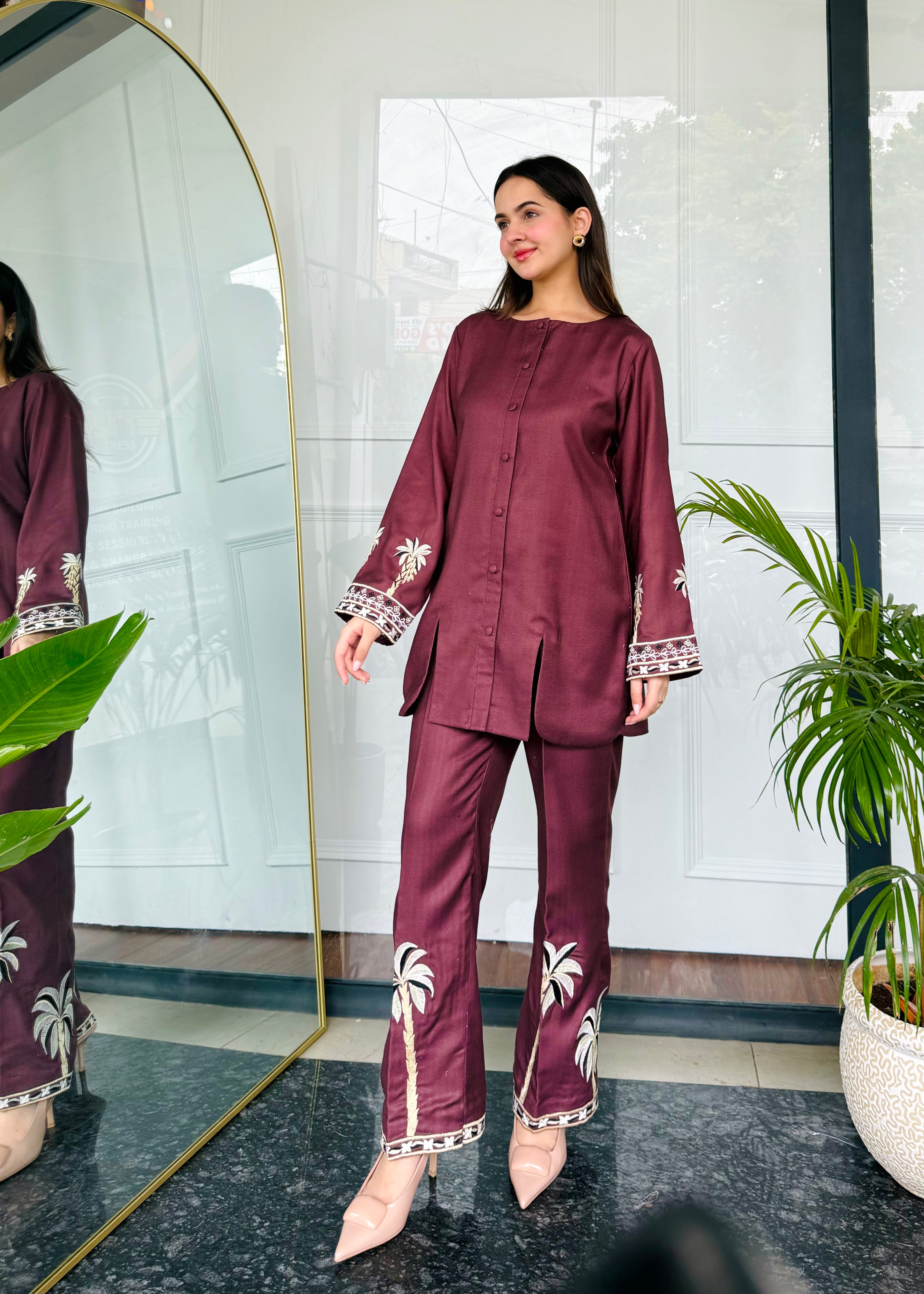 Bold Maroon Embroidered Kurta Set