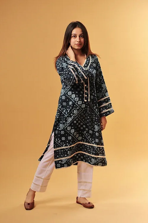 Aisha Blue Print Pakistani Style Kurta Set