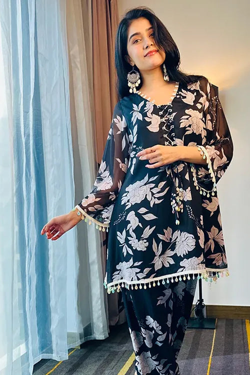 Tahira Black Floral Kurta Set