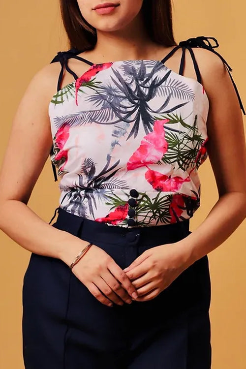 Tropical Printed Top With Blue Formal Pants