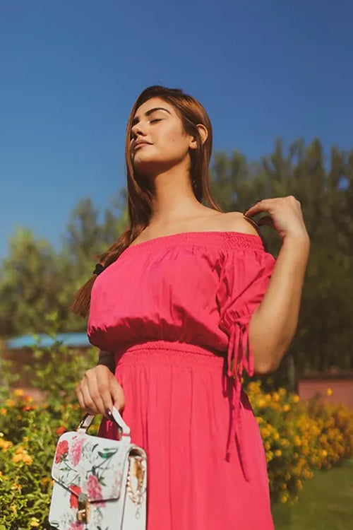 Fuchsia Off Shoulder Dess In Flow