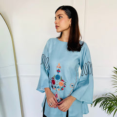 Blue & Black Embroidered Kurta Set