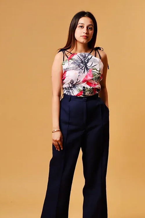 Tropical Printed Top With Blue Formal Pants