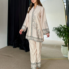 Beige Winter Floral Pashmina Kurta Set