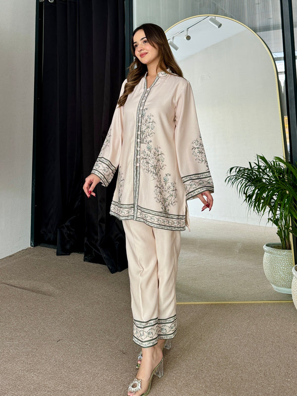 Beige Winter Floral Pashmina Kurta Set