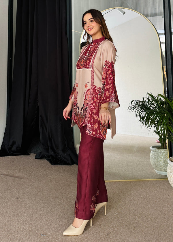 Feriha Beige Bold Winter Pashmina Kurta Set