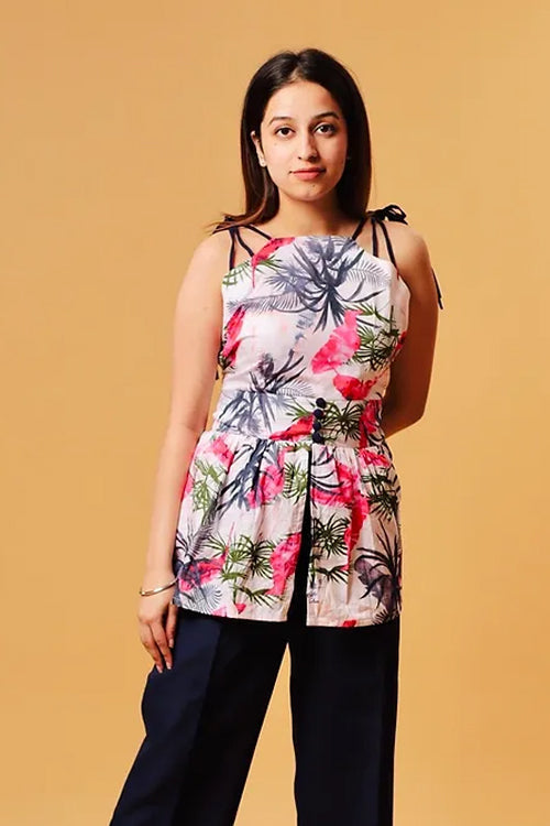 Tropical Top with Blue formal pants