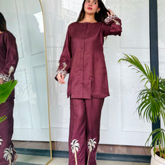 Bold Maroon Embroidered Kurta Set