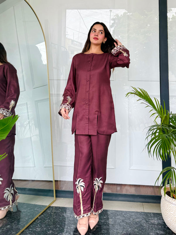 Bold Maroon Embroidered Kurta Set