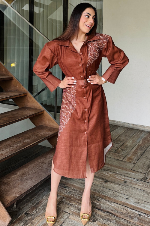 Classy Brown Linen Dress