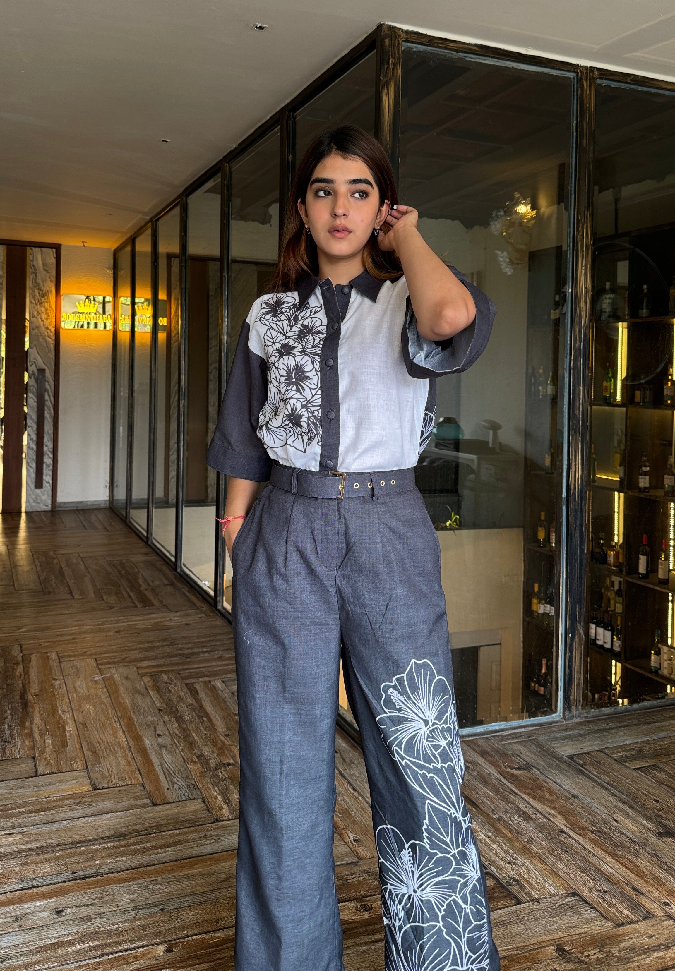 Black White Linen Coord