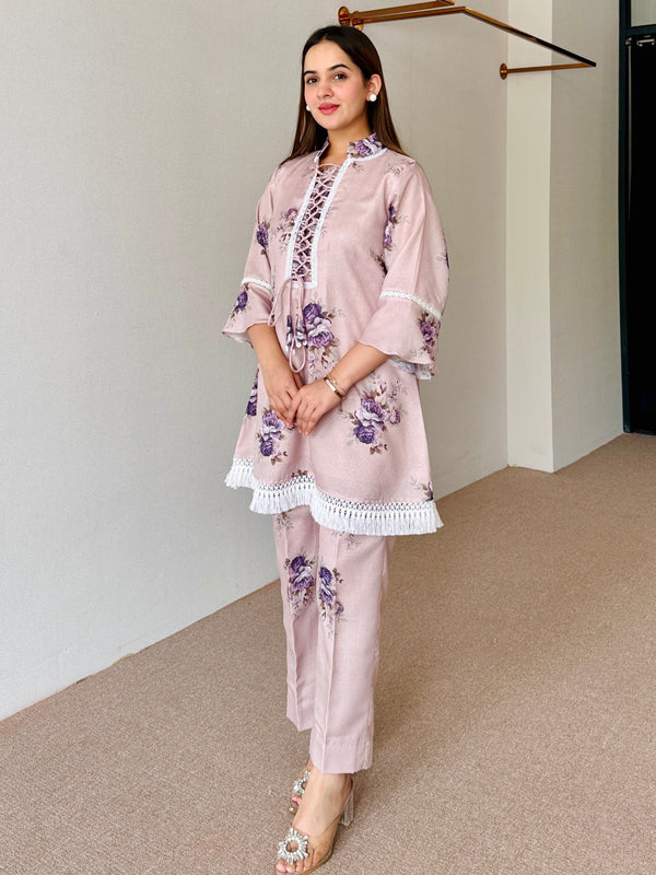 Mahira Beige Floral Festive Kurta Set