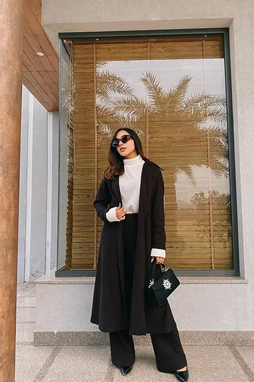 Brown Woollen Overlay With Brown Woollen Pants
