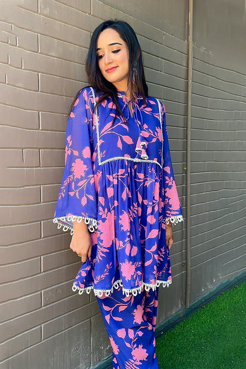 Ayesha Blue Leafy Kurta Set