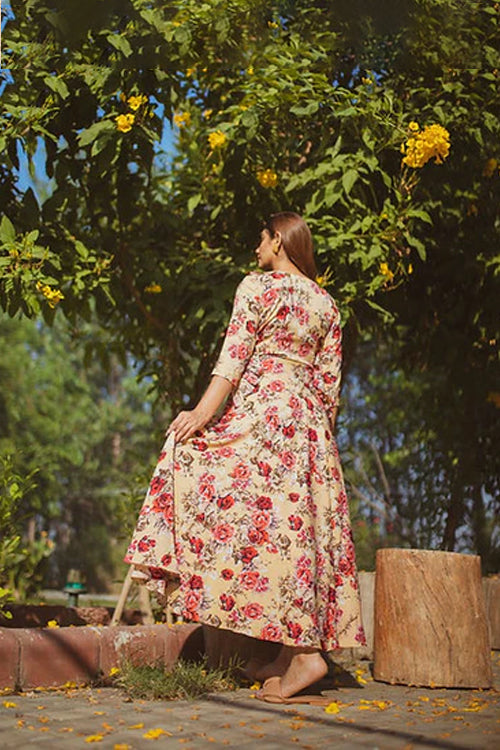 Hazel Floral High Low Maxi Dress With Frills