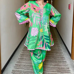Feriha Green Floral Pakistani Kurta Set