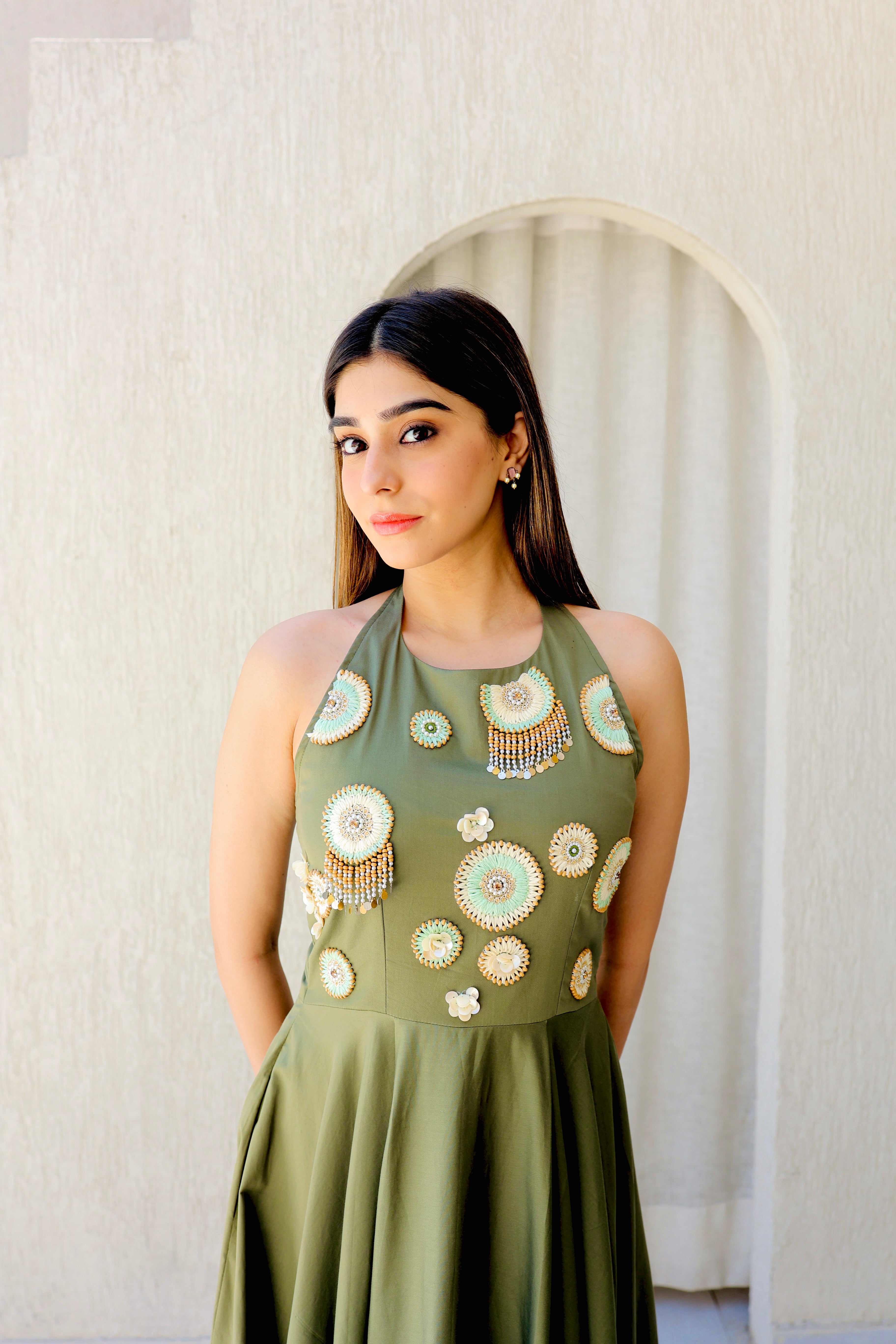 Olive Hand Embroidered Summer Dress