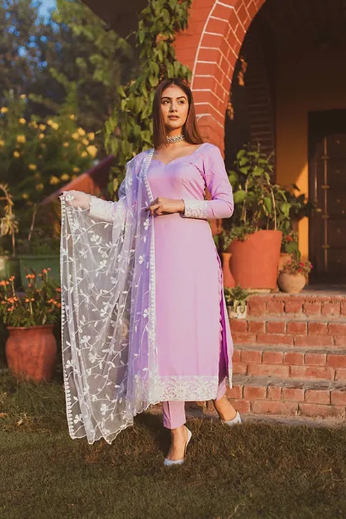 Lavender Straight Set With Dupatta