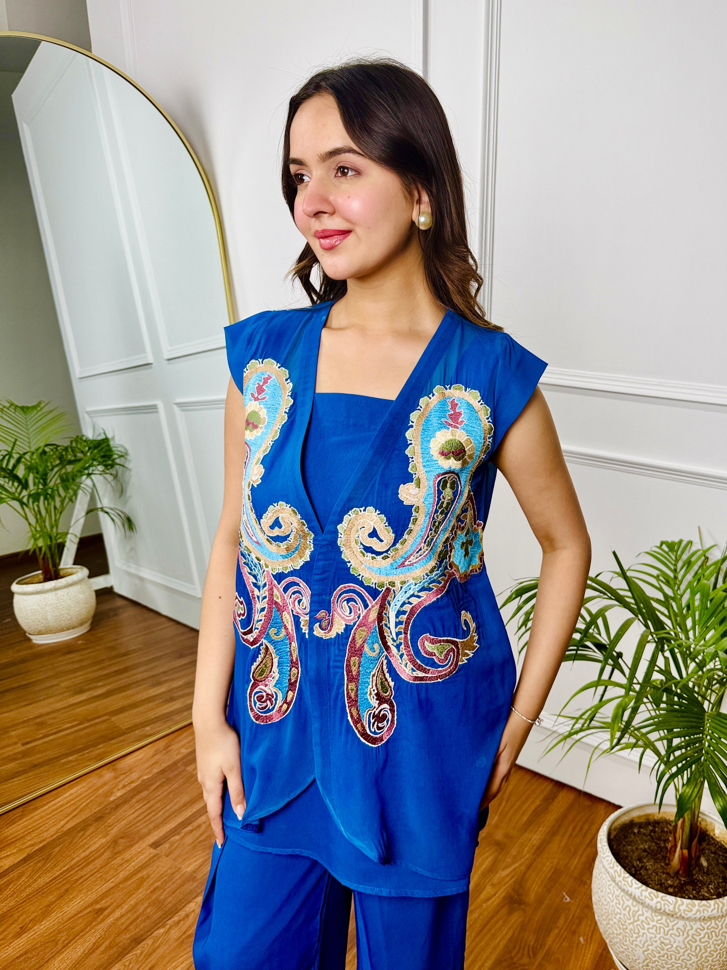 Blue Embroidered Festive 3 Piece Set