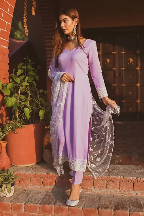 Lavender Straight Set With Dupatta