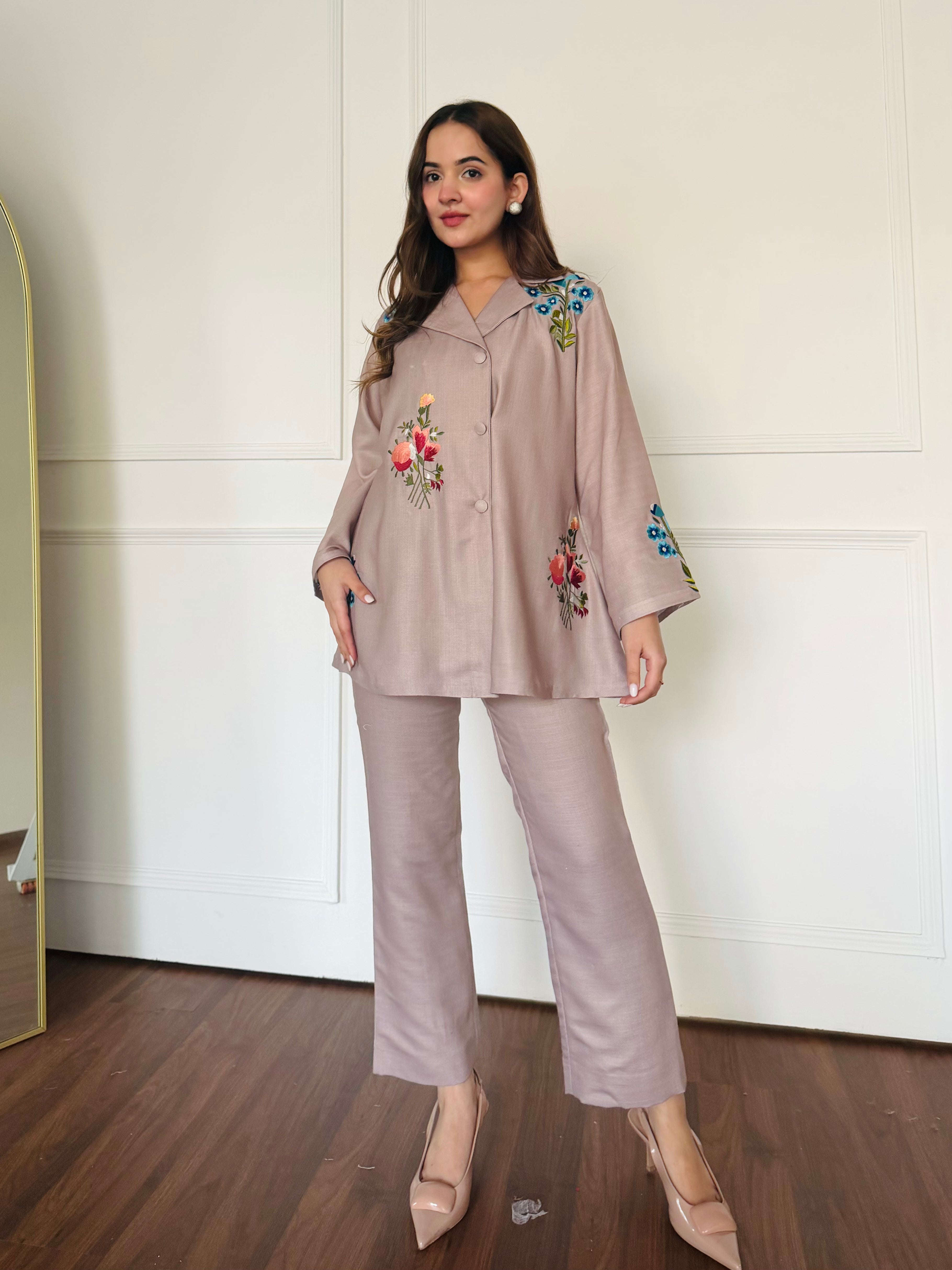 Latte Petal Embroidered Co-ord Set