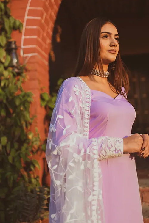 Lavender Straight Set With Dupatta