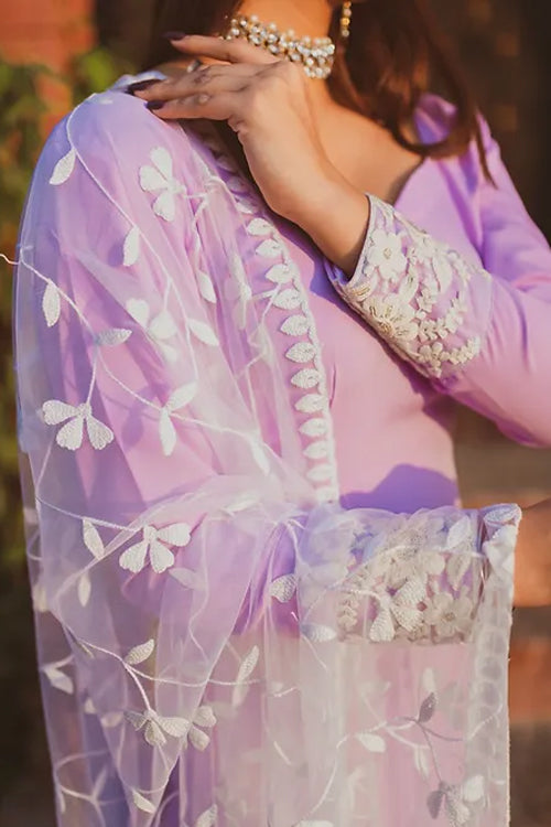 Lavender Straight Set With Dupatta
