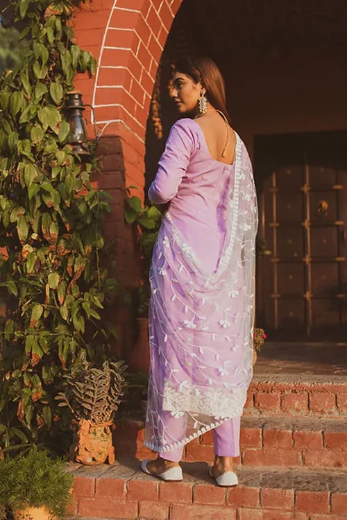 Lavender Straight Set With Dupatta