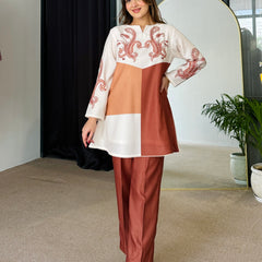 Tan Color Block Winter Kurta Set