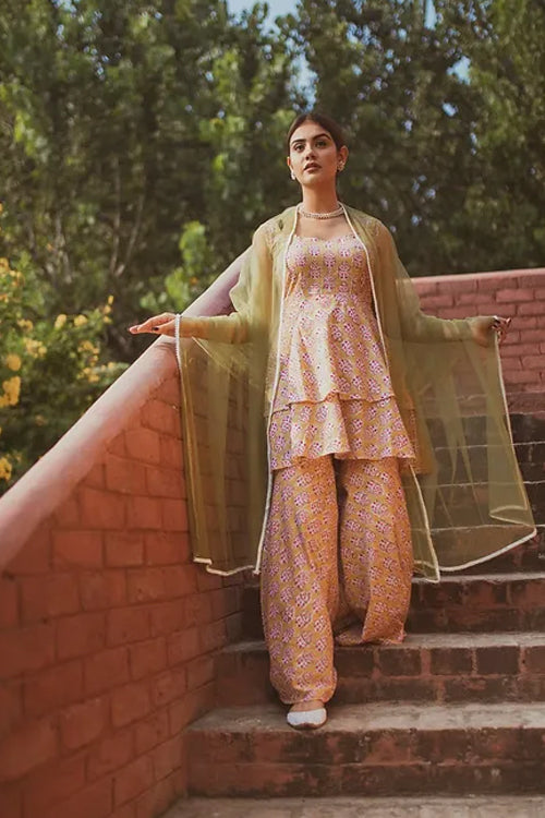 Laasya Handblocked print Festive Garara set with dupatta