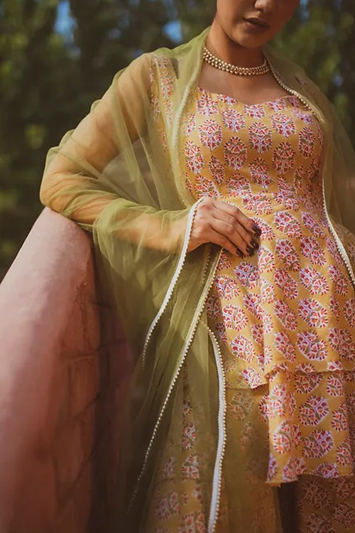 Laasya Handblocked print Festive Garara set with dupatta
