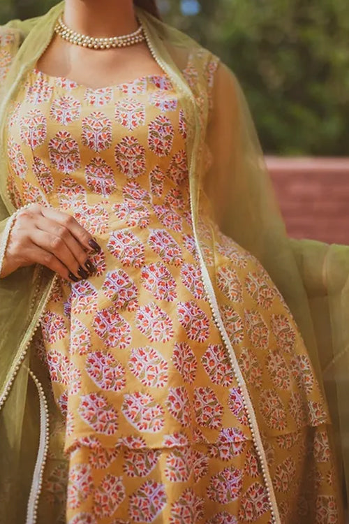 Laasya Handblocked print Festive Garara set with dupatta