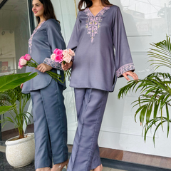 Gray Emnroidered Kurta Set