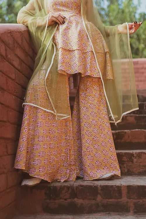 Laasya Handblocked print Festive Garara set with dupatta