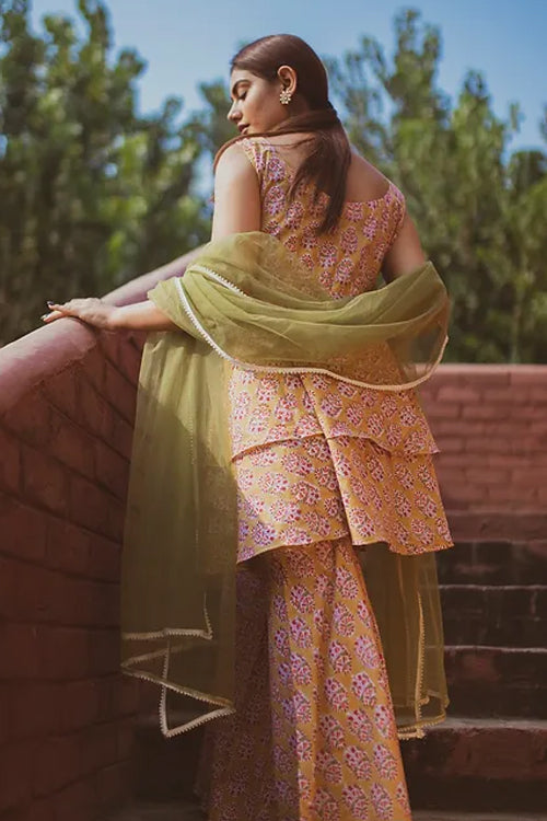 Laasya Handblocked print Festive Garara set with dupatta
