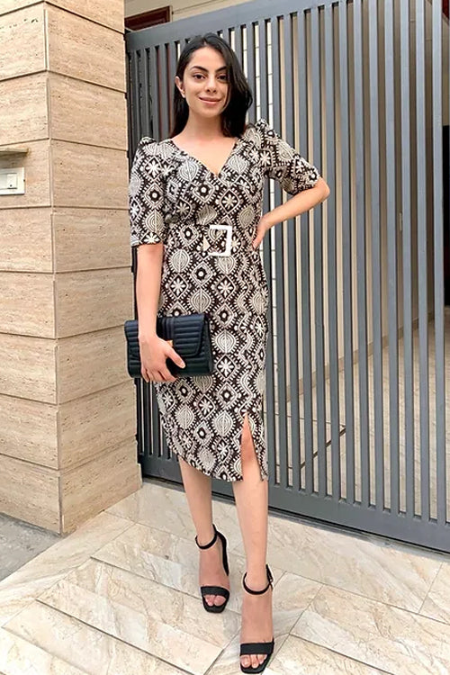 Elly Printed Black Dress With Belt